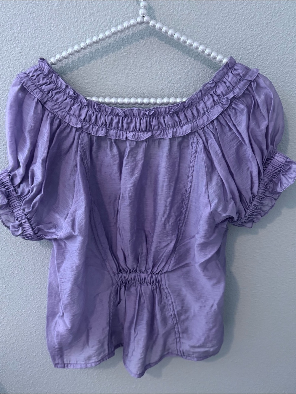 Pilcro Lavender Button-Front Ruffle Scoop Neck Blouse - Picture 3 of 3